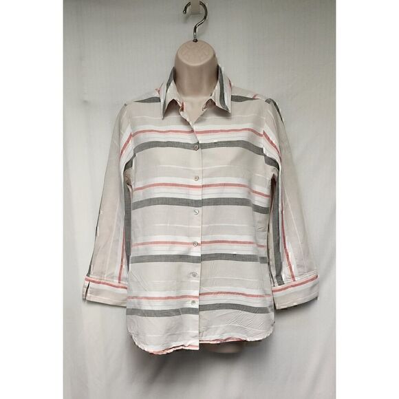 FOXCROFT Womens Collared Shirt Striped Button-Down Top Size 8 - Picture 3 of 12